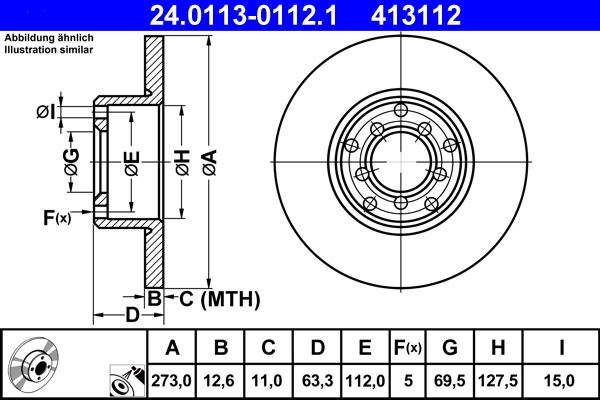 Disque de frein ATE 24.0113-0112.1