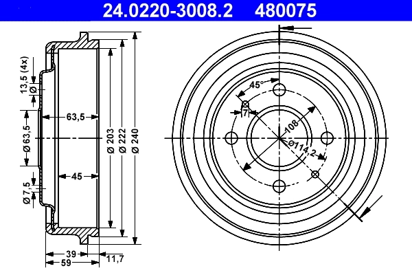 Tambour de frein ATE 24.0220-3008.2