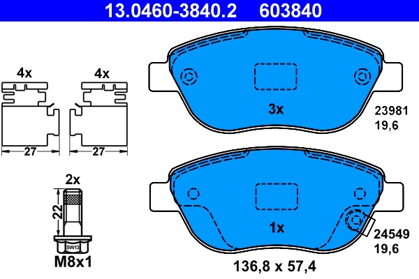 Kit de plaquettes de frein, frein a disque