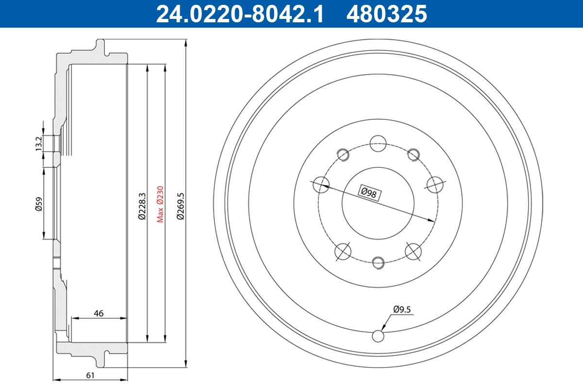 Tambour de frein ATE 24.0222-8042.1