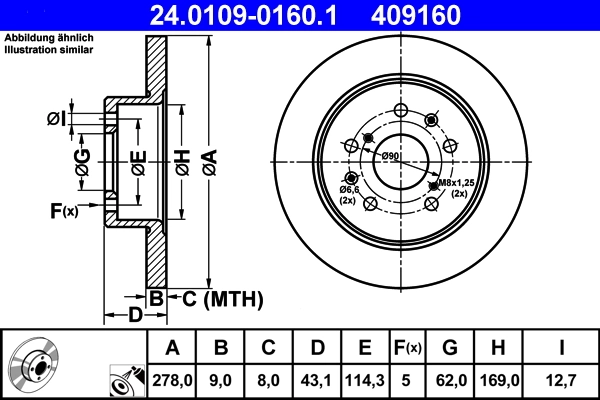 Disque de frein ATE 24.0109-0160.1