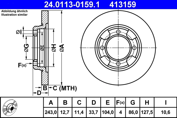 Disque de frein ATE 24.0113-0159.1