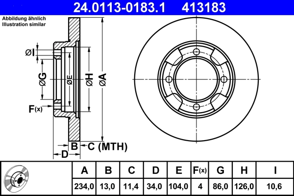 Disque de frein ATE 24.0113-0183.1