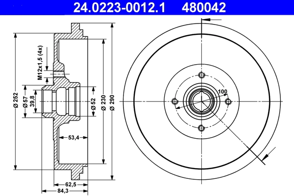 Tambour de frein ATE 24.0223-0012.1