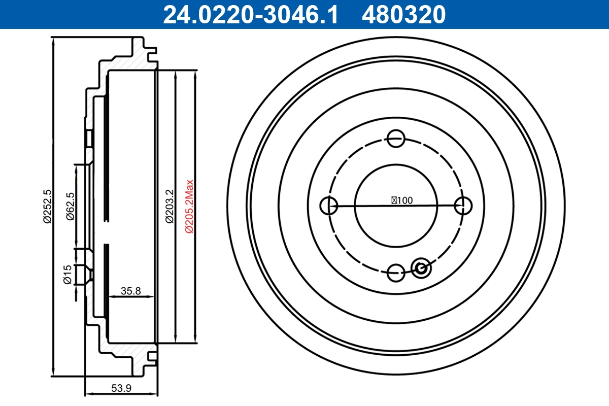 Tambour de frein ATE 24.0220-3046.1