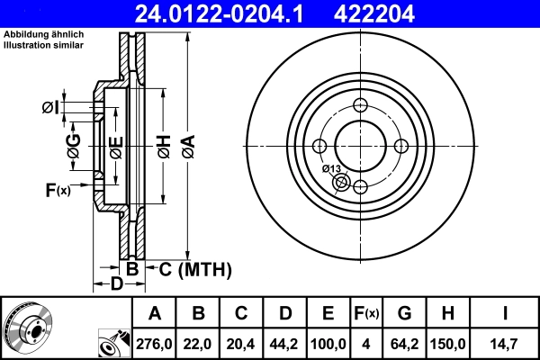 Disque de frein ATE 24.0122-0204.1