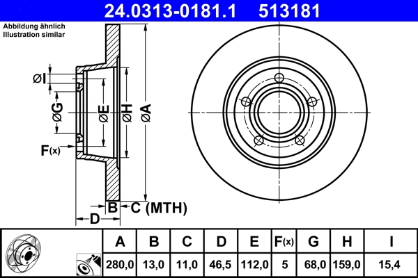 Disque de frein ATE 24.0313-0181.1