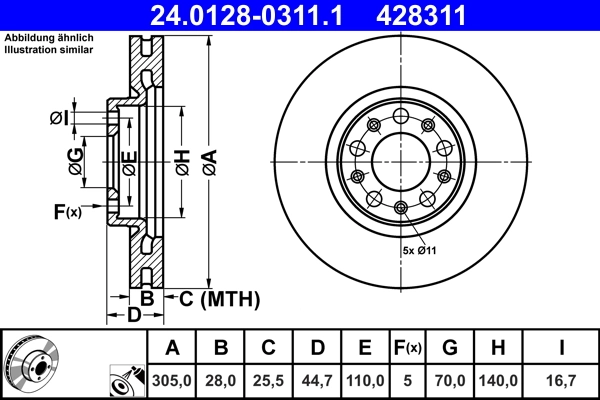 Disque de frein ATE 24.0128-0311.1