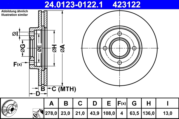 Disque de frein ATE 24.0123-0122.1