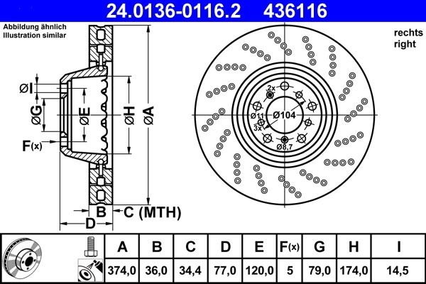 Disque de frein ATE 24.0136-0116.2