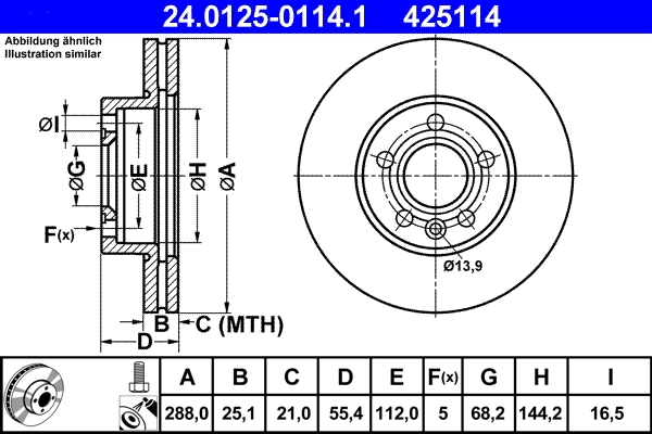 Disque de frein ATE 24.0125-0114.1