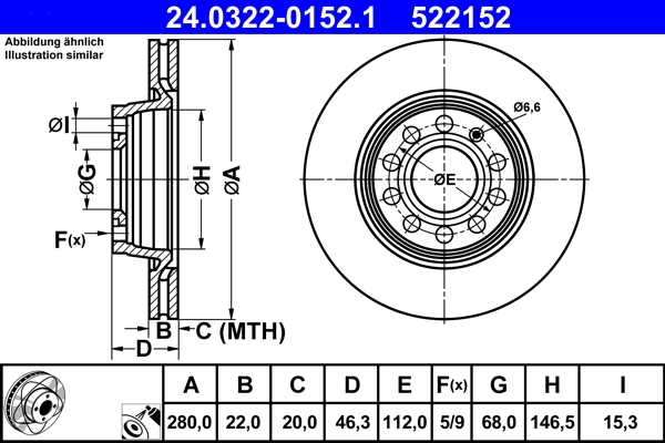 Disque de frein ATE 24.0322-0152.1