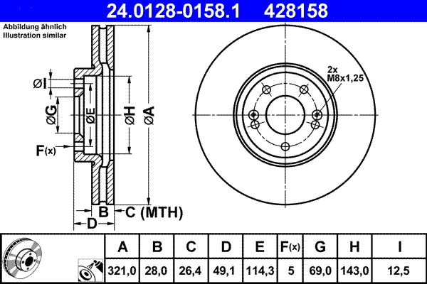 Disque de frein ATE 24.0128-0158.1
