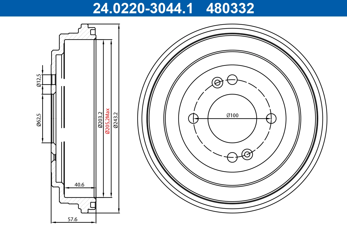 Tambour de frein ATE 24.0220-3044.1