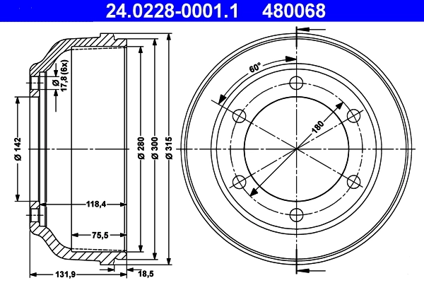Tambour de frein ATE 24.0228-0001.1
