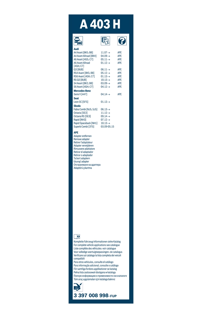Balai d'essuie-glace BOSCH 3 397 008 998