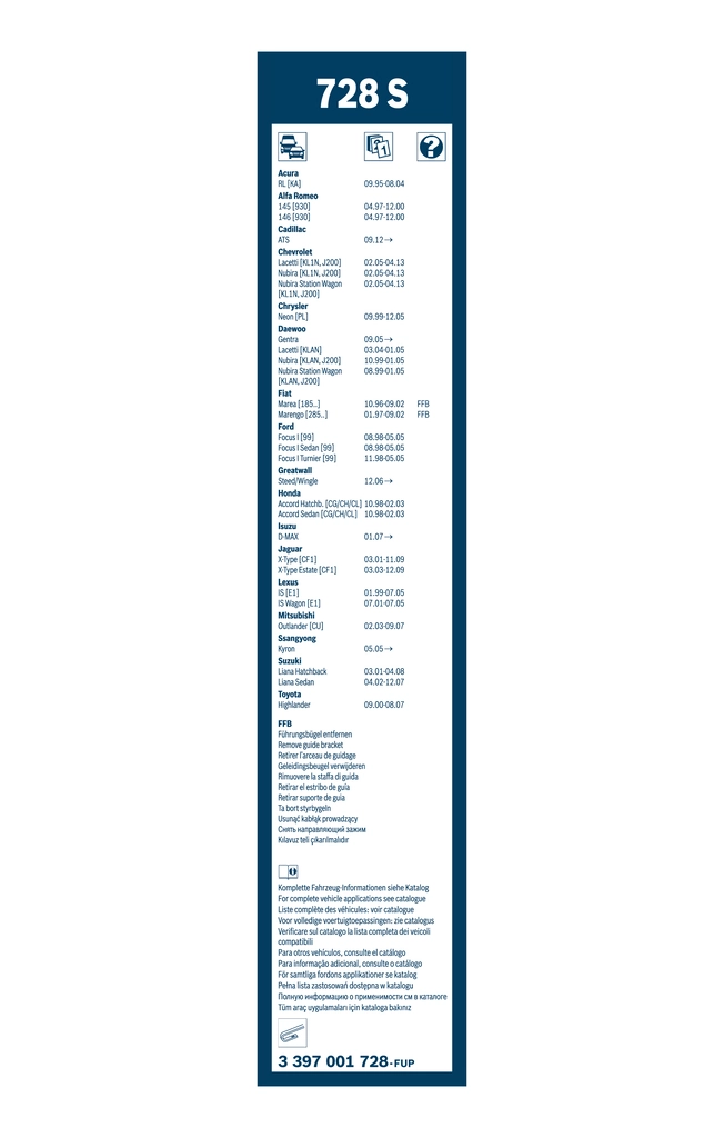 Balai d'essuie-glace BOSCH 3 397 001 728