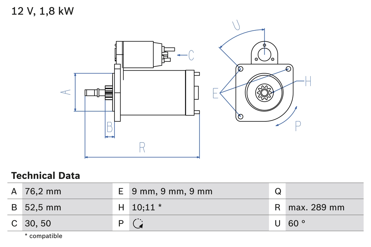 Démarreur BOSCH 0 986 016 190