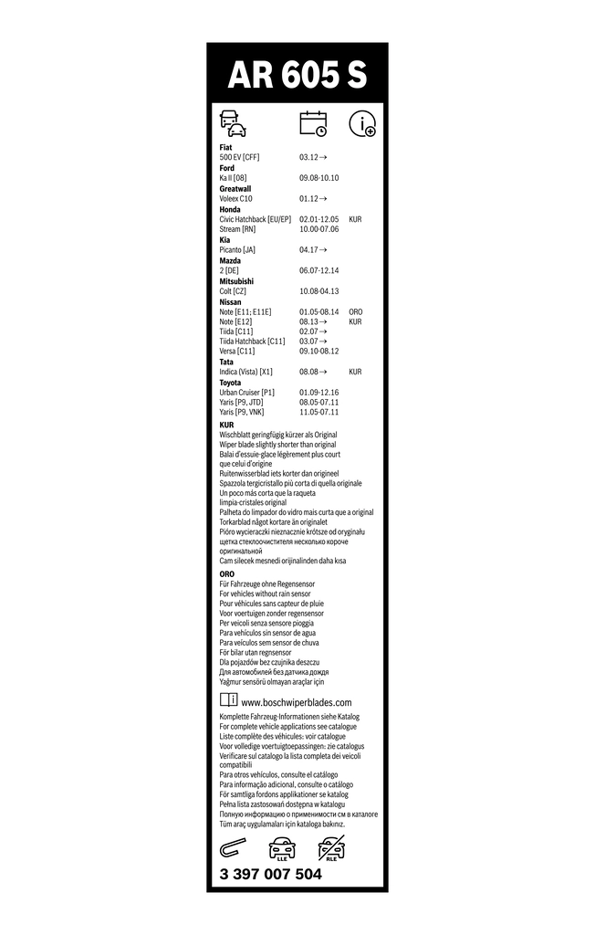 Balai d'essuie-glace BOSCH 3 397 007 504