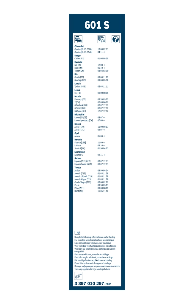 Balai d'essuie-glace BOSCH 3 397 010 297