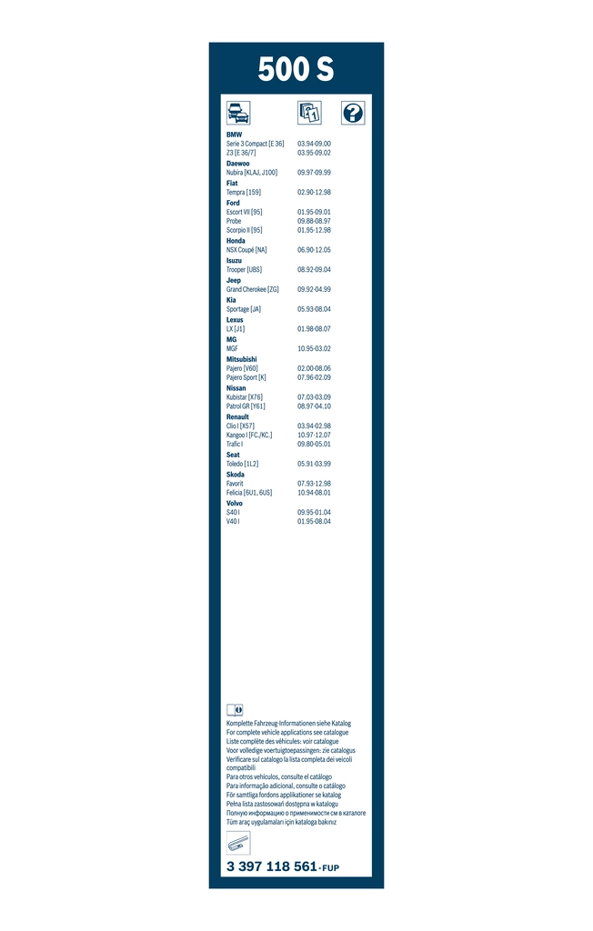 Balai d'essuie-glace BOSCH 3 397 118 561