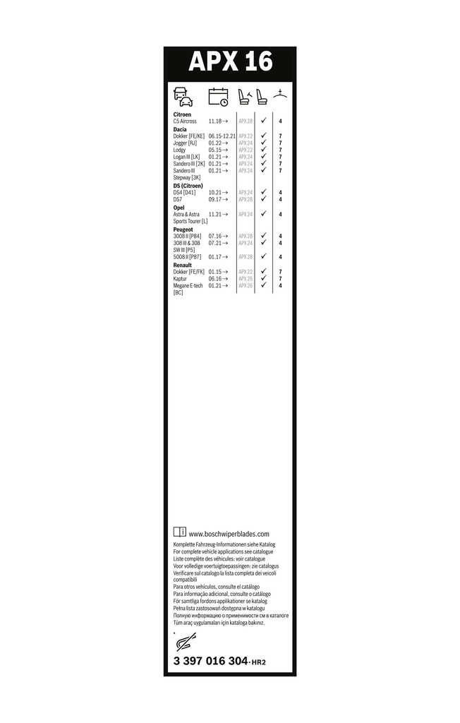 Balai d'essuie-glace BOSCH 3 397 016 304