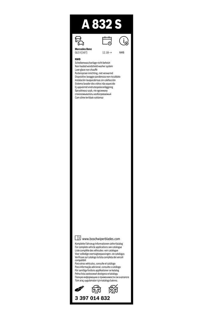 Balai d'essuie-glace BOSCH 3 397 014 832