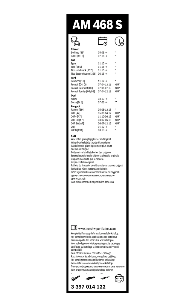 Balai d'essuie-glace BOSCH 3 397 014 122