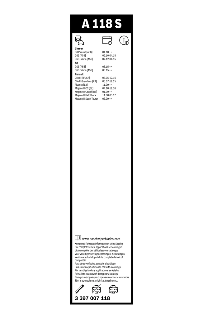 Balai d'essuie-glace BOSCH 3 397 007 118