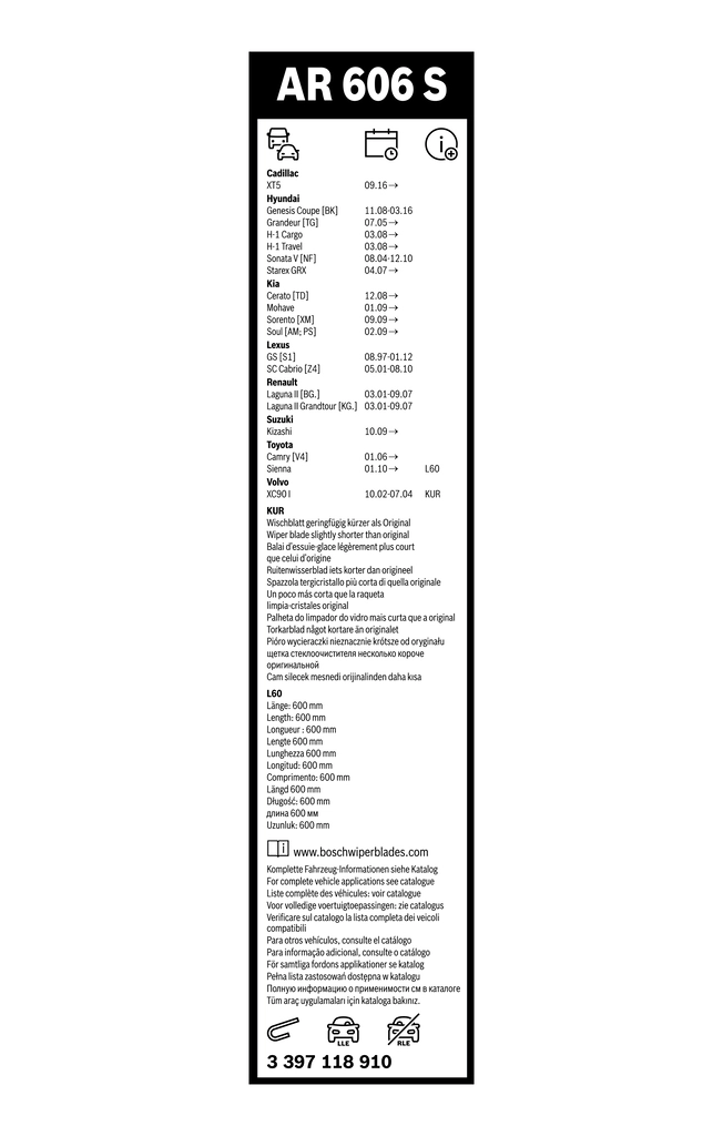 Balai d'essuie-glace BOSCH 3 397 118 910
