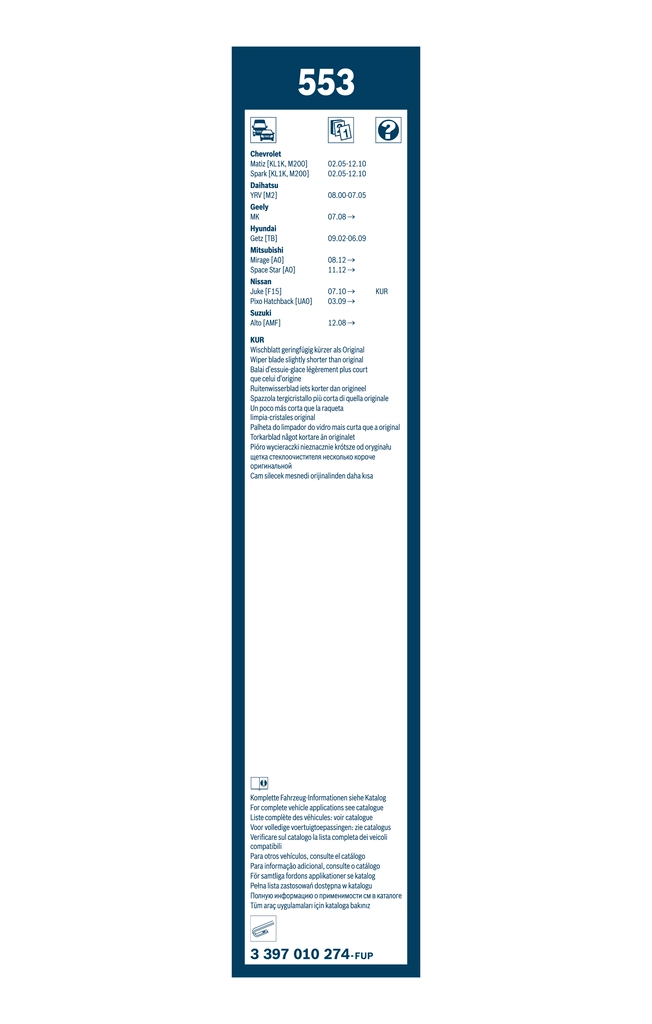 Balai d'essuie-glace BOSCH 3 397 010 274