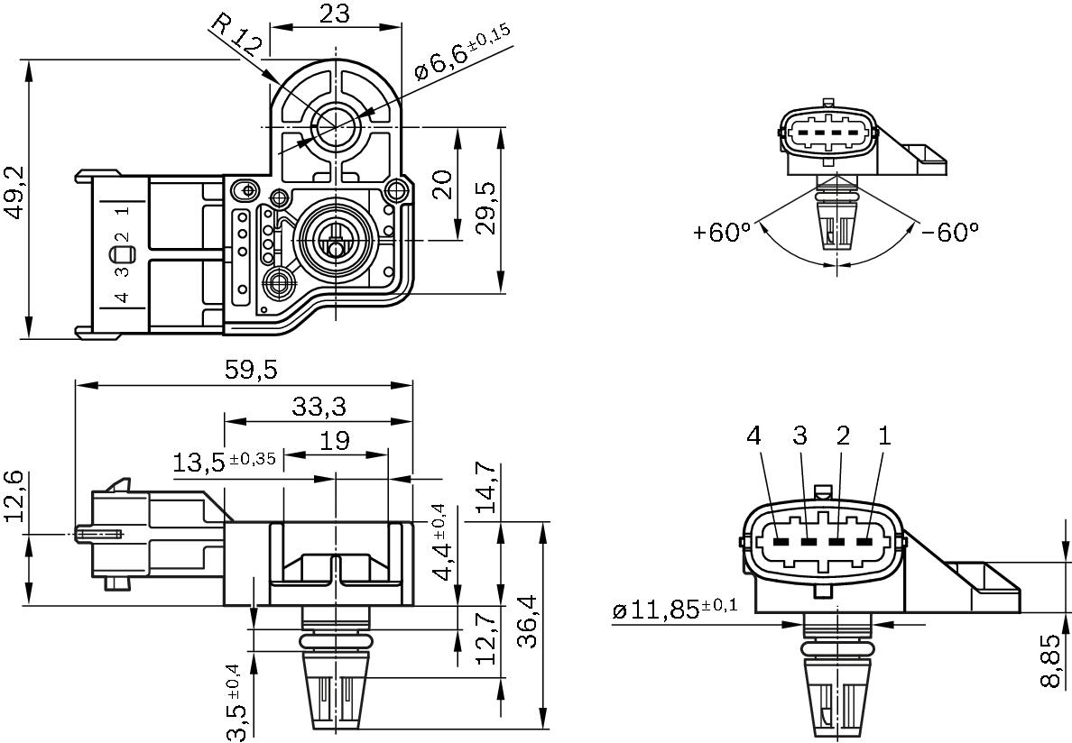 Capteur, pression de suralimentation BOSCH 0 281 006 076