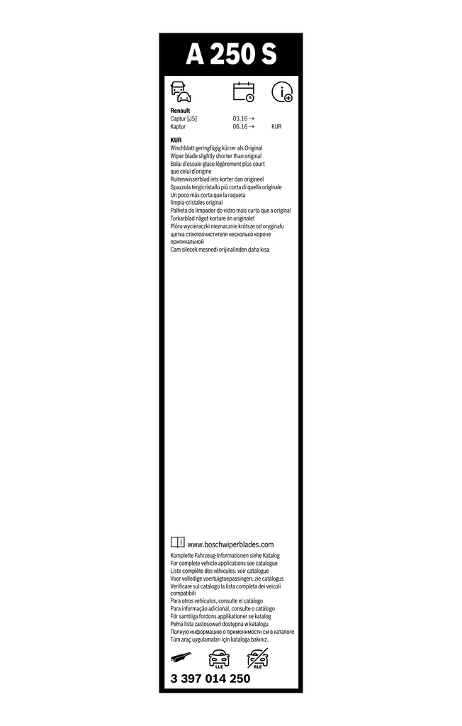Balai d'essuie-glace BOSCH 3 397 014 250