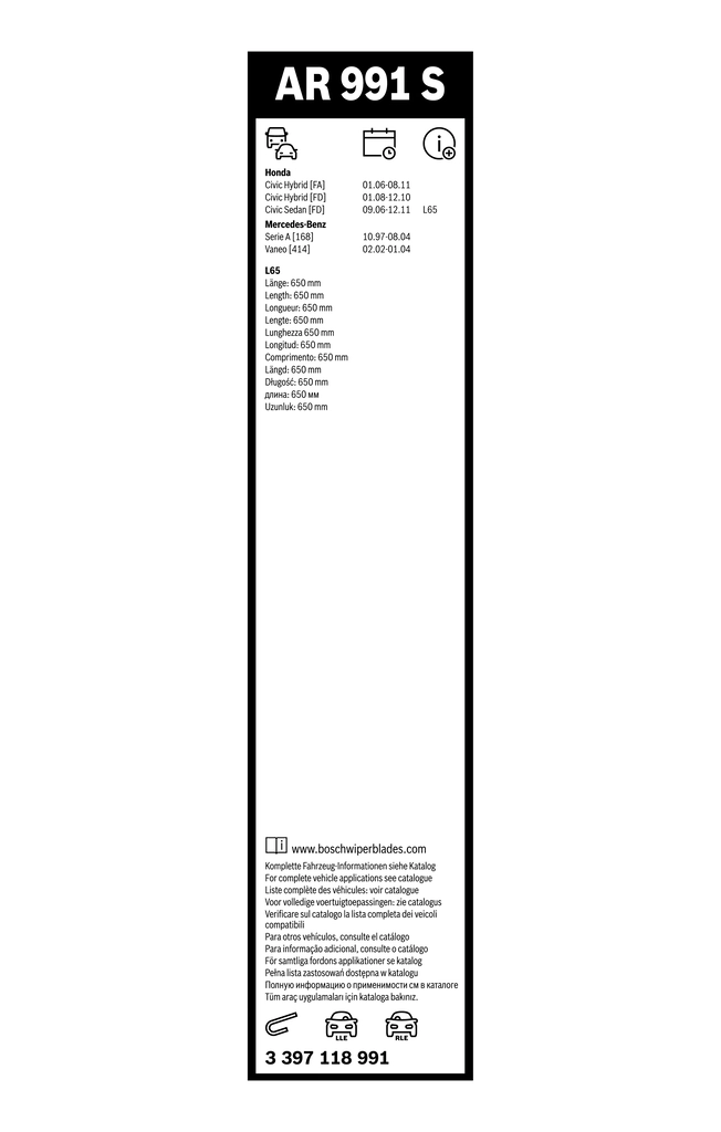 Balai d'essuie-glace BOSCH 3 397 118 991