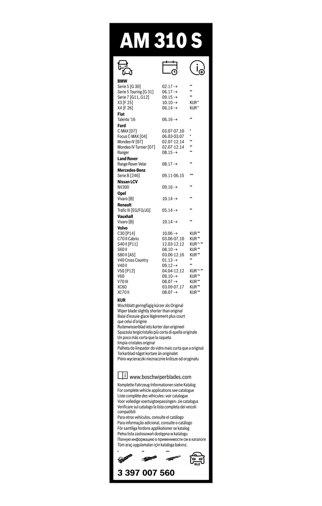 Balai d'essuie-glace BOSCH 3 397 007 560