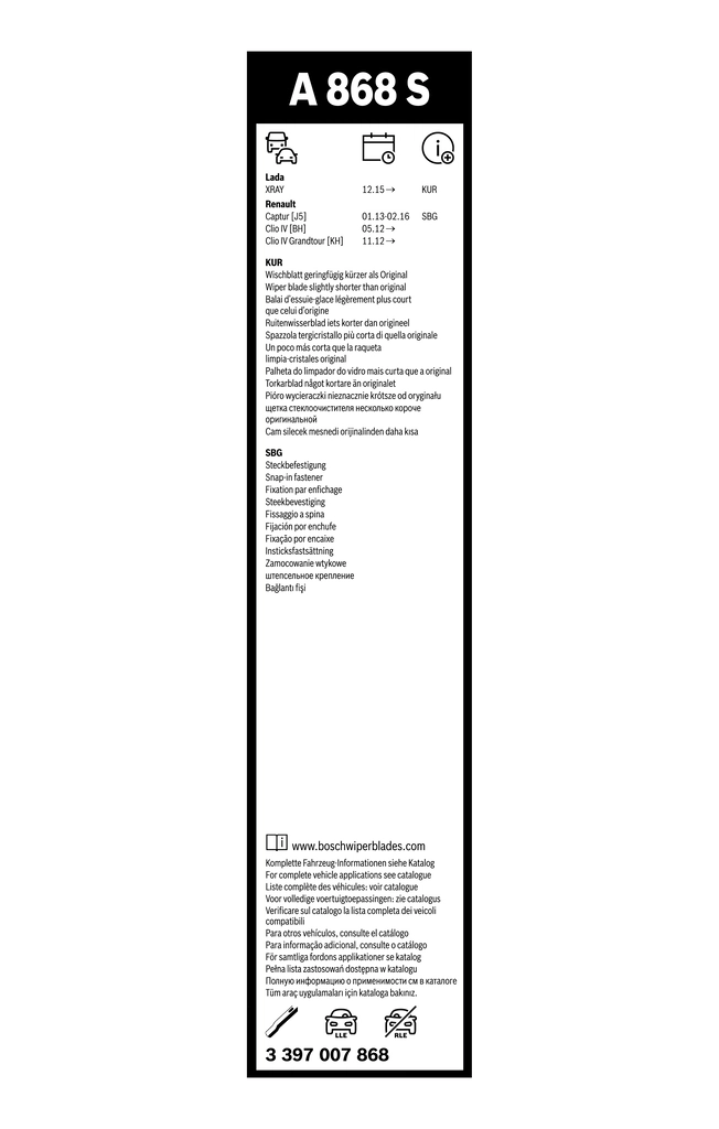 Balai d'essuie-glace BOSCH 3 397 007 868