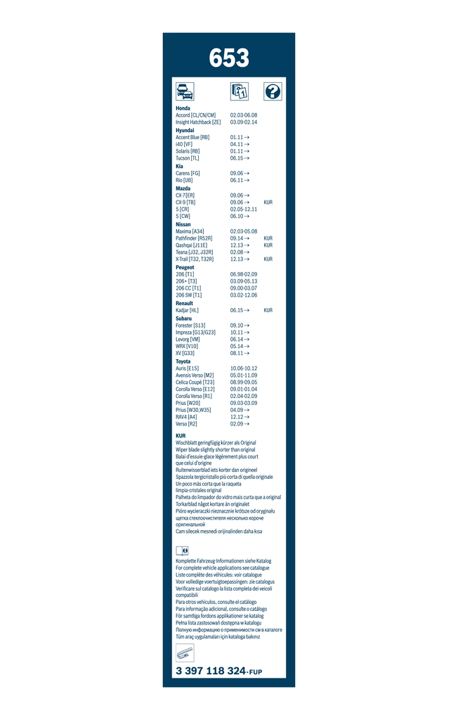 Balai d'essuie-glace BOSCH 3 397 118 324