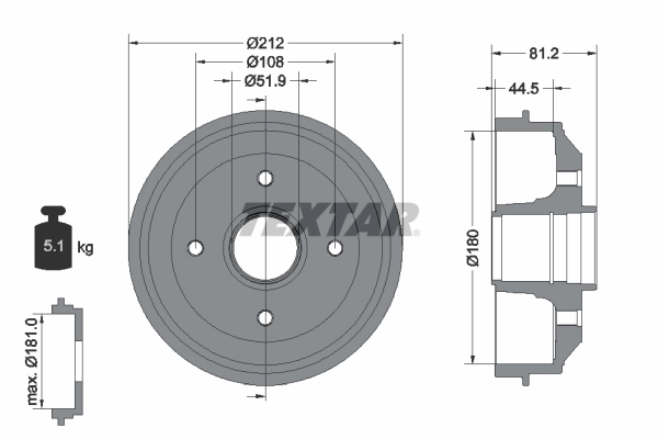 Tambour de frein TEXTAR 94014300