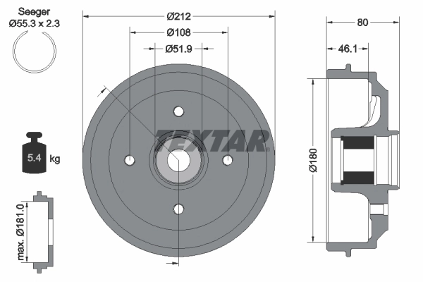 Tambour de frein TEXTAR 94041800