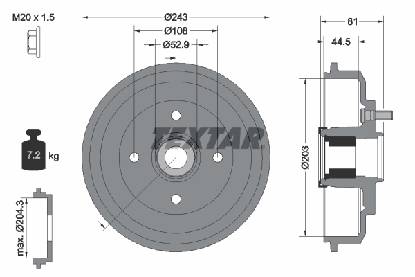 Tambour de frein TEXTAR 94041300