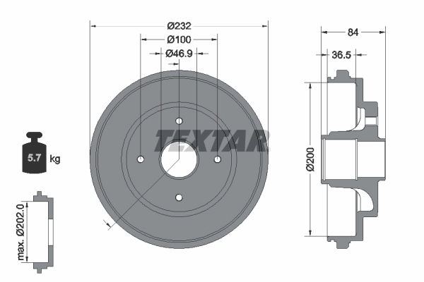 Tambour de frein TEXTAR 94049400