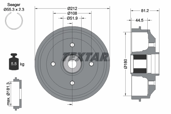 Tambour de frein TEXTAR 94041900