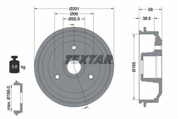 Tambour de frein TEXTAR 94014100