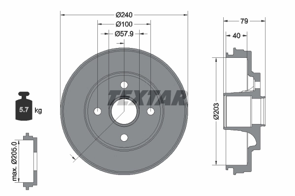 Tambour de frein TEXTAR 94049800