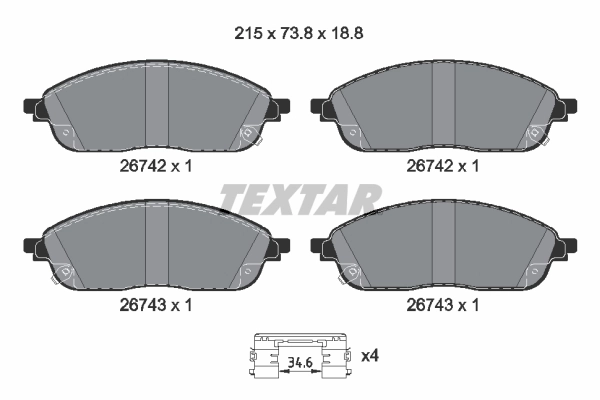 Kit de plaquettes de frein, frein à disque TEXTAR 2674201