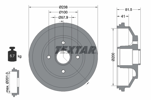 Tambour de frein TEXTAR 94043000