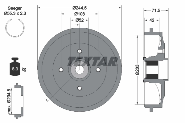 Tambour de frein TEXTAR 94041200