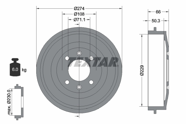 Tambour de frein TEXTAR 94010300