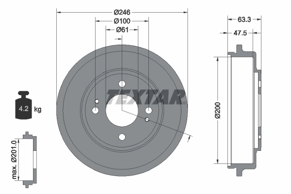 Tambour de frein TEXTAR 94037100