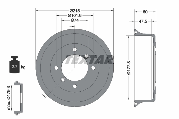 Tambour de frein TEXTAR 94017100